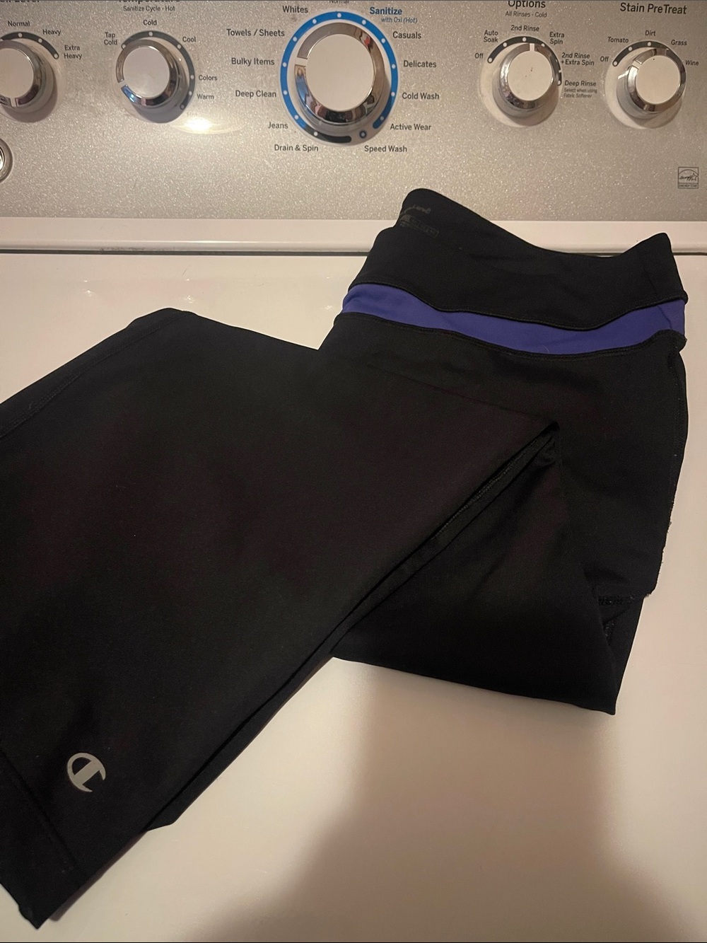 Champion Black Leggings with Purple Waistband Accent